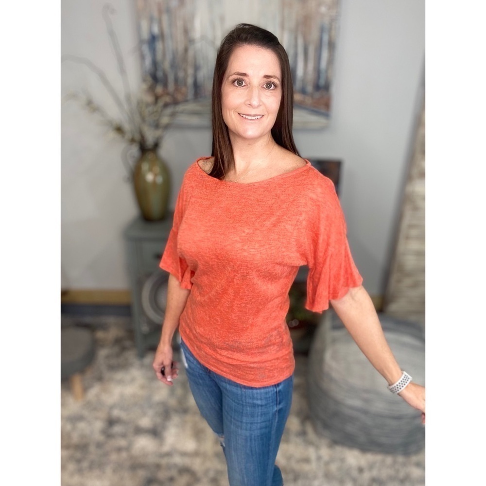 ❤️‍🔥Boat Neck Short Ruffle Bell Dolman Sleeve Top Coral 0922